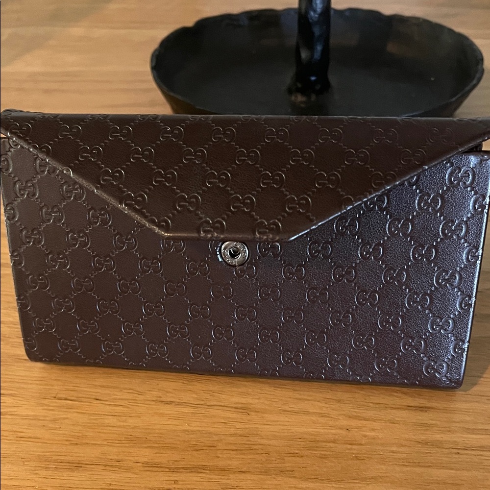 Gucci Dark Brown Embossed GG Leather Sunglasses Case
